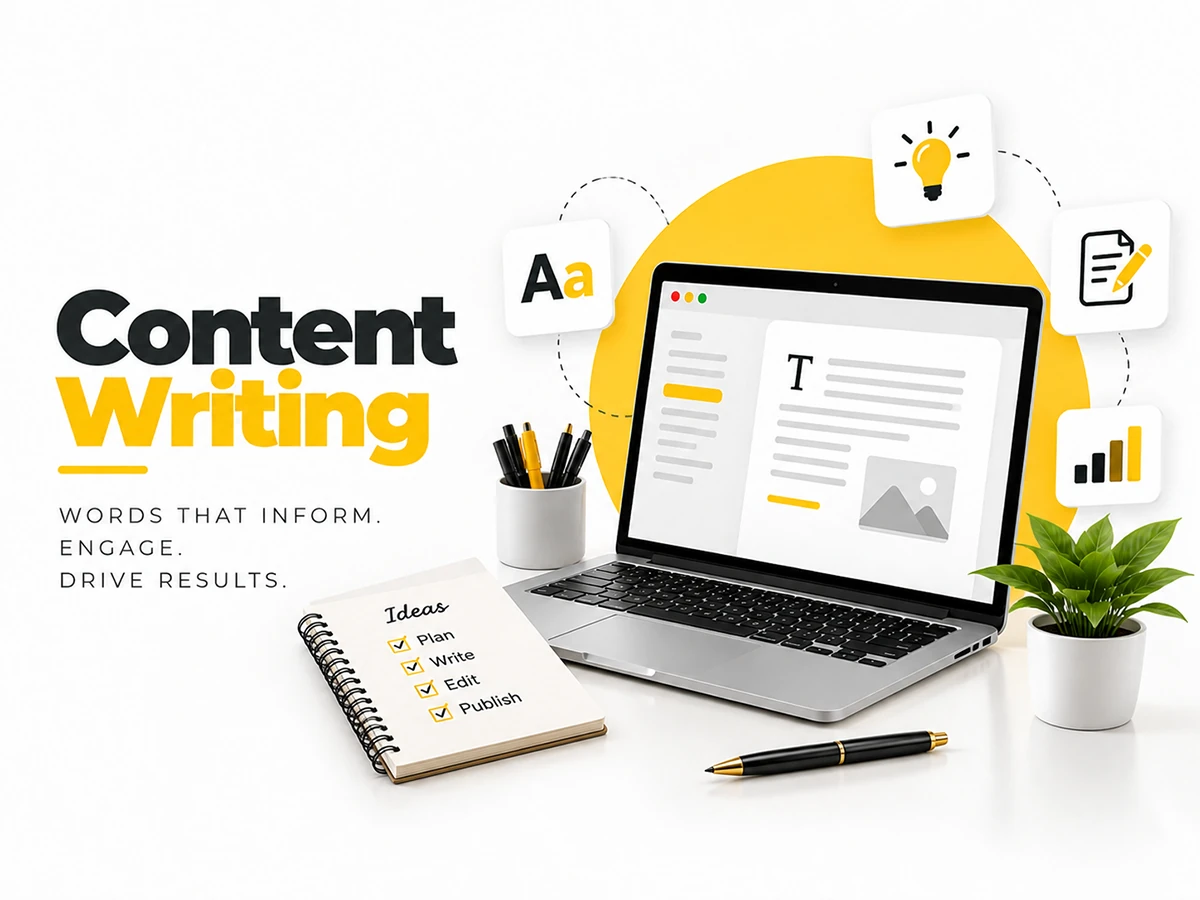 Content writing services featuring website content creation, content planning, editing and SEO-focused writing