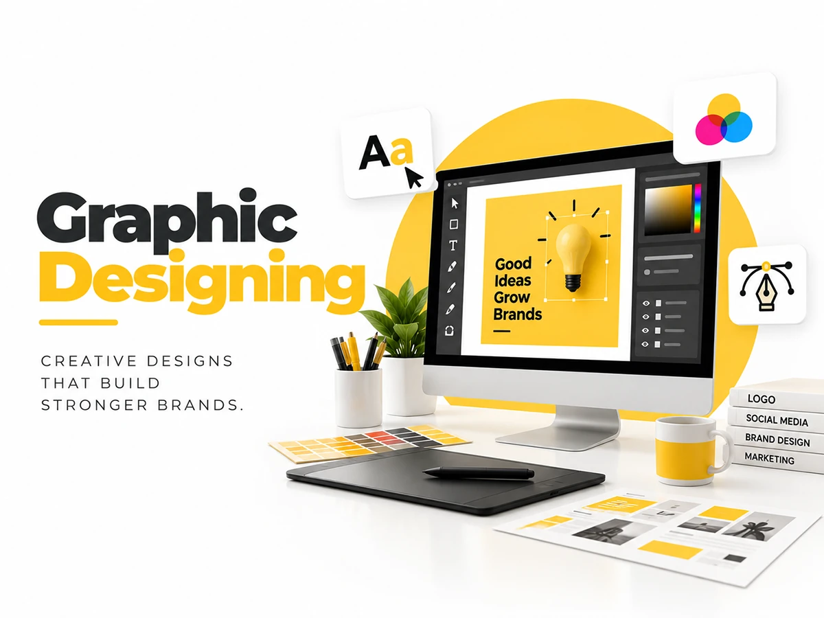 Graphic design services featuring creative branding artwork and professional design tools