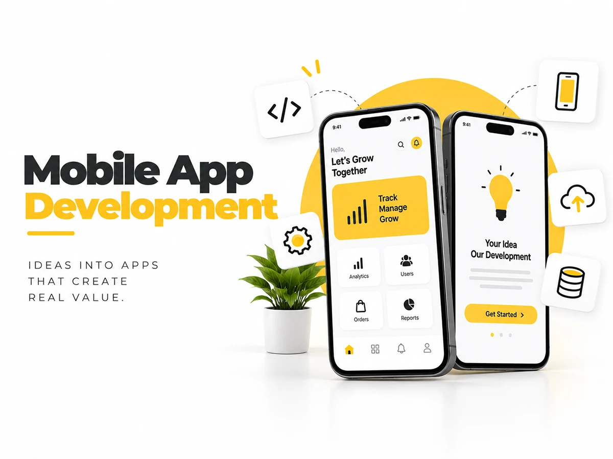Mobile App Development Services โ Good Old Geek Mobile app development services featuring modern smartphone application interfaces